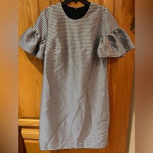 Banana Republic Navy Blue & Silver Metallic Shimmer Stripe Dress Size‎ 6 Tall